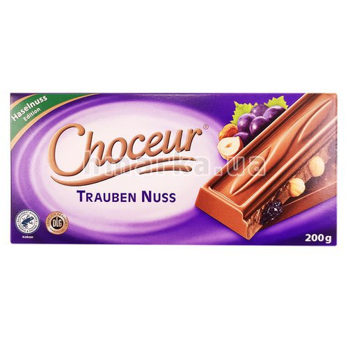 Фото Шоколад Choceur "Trauben Nuss" с цельным орехом и изюмом, 200 г № 1