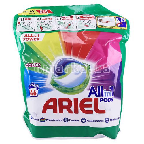 Фото Капсули для прання кольорової білизни та видалення складних плям Ariel Extra Poder, 46 шт. № 1