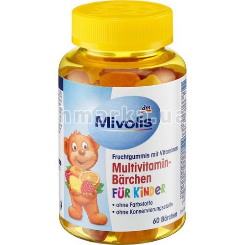 Фото Мультивитаминные детские фруктовые резинки-мишки Mivolis, 60 шт. № 1