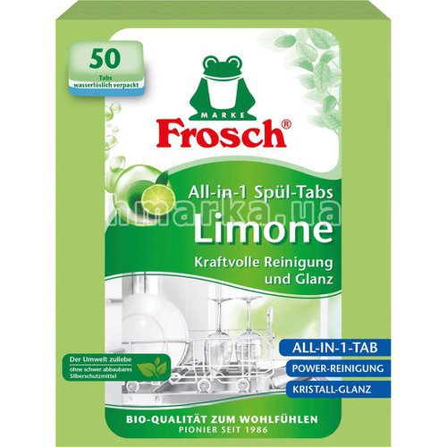 Фото Бесфосфатные таблетки для посудомоечной машины Frosch Limone "Все в 1", 50 шт. № 1