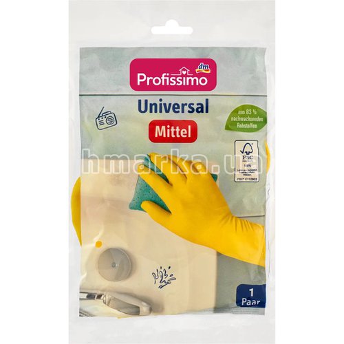 Фото Резиновые перчатки Profissimo универсальные, средний размер, 1 пара № 1