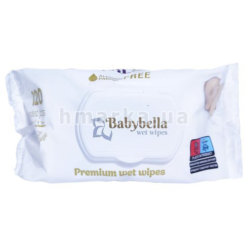 Фото Влажные детские салфетки Babylbella "Ultra Soft Premium" с клапаном, без алкоголя и парабенов, 120 шт. № 1