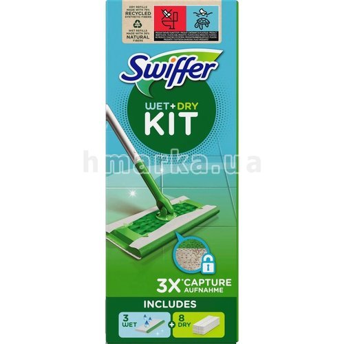 Фото Набор для мытья полов со шваброй Swiffer Wet & Dry Kit, 1 швабра+ 8 сухих+ 3 влажных салфеток № 4