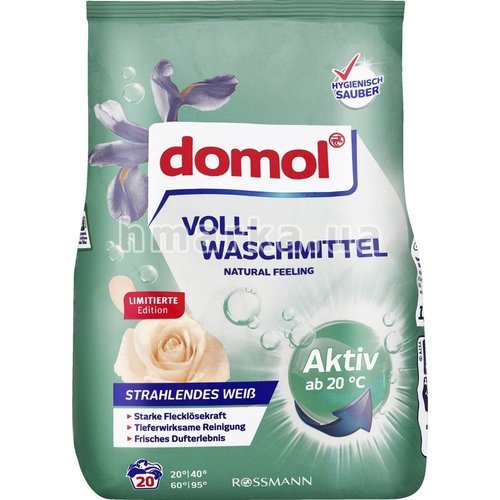 Фото Потужний пральний порошок Domol для білих тканин Природне відчуття, 20 прань, 1.35 кг № 1