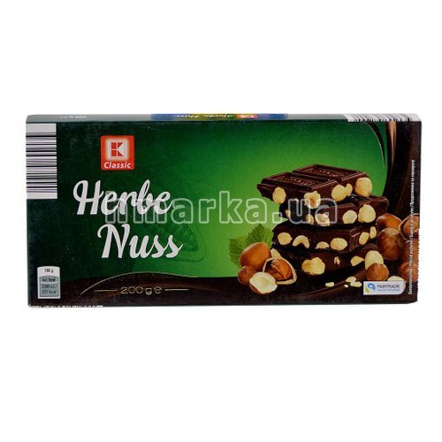 Фото Шоколад темный K-Classic "Herbe Nuss"с цельным лесным орехом, 200 г № 1