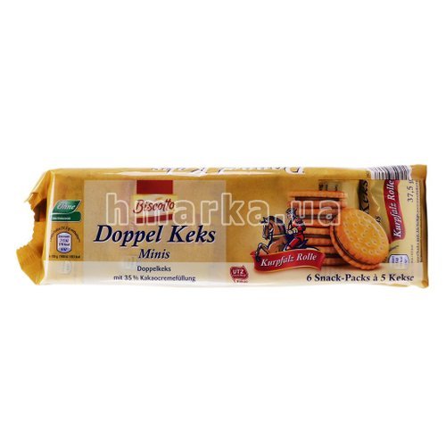 Фото Печиво Biscotto Doppel - Keks Minis з шоколадним кремом, порційне, 6 шт. х 37,5 г № 1