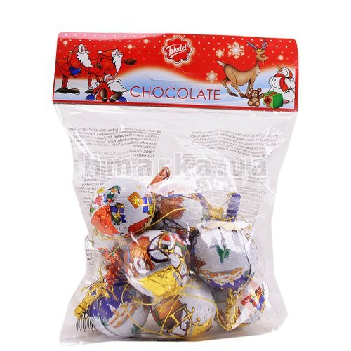 Фото Шоколадные конфеты - шарики, деды морозы и снеговички на ёлку Friedel, 100 г № 2