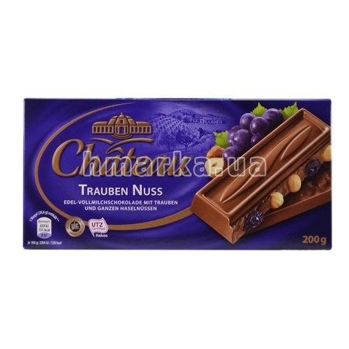 Фото Шоколад Chateau "Trauben Nuss" з цільним горіхом та родзинками, 200 г № 1