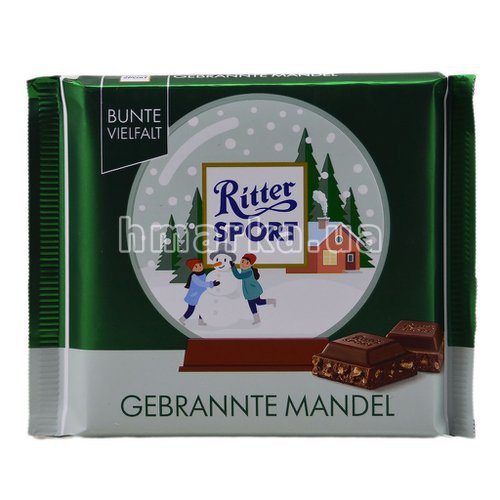 Фото Шоколад молочний Ritter Sport Gebrannte Mandel з подрібненим мигдалем, 100 г № 1