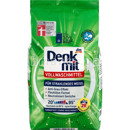 Фото Пральний порошок Denkmit Активний захист для білої білизни, 20 прань, 1.35 кг № 1