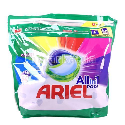 Фото Капсули для прання кольорової білизни Ariel All in Pods, 54 шт. № 1