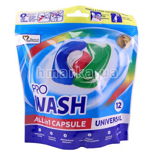 Фото Pro Wash Капсули для прання кольорової та світлої білизни, 12 капсул № 1