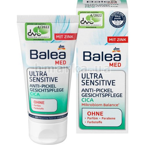 Фото Крем для обличчя Balea Med Ultra Sensitive проти прищів Cica, 50 мл № 1