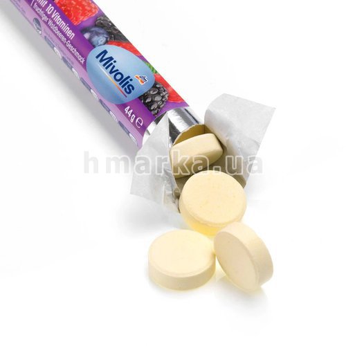 Фото Глюкоза лісових ягід з 10 вітамінами Mivolis в таблетках, 44 г № 3