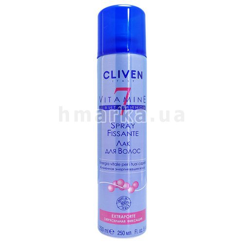Фото Лак для волосся Cliven "7 вітамінів" екстрасильної фіксації, 250 мл № 1