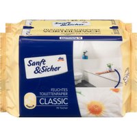 Влажная туалетная бумага Sanft&Sicher Classic с ромашкой, 140 шт. (БИОРАЗЛАГАЕМЫЙ)