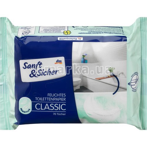 Фото Вологий туалетний папір Sanft&Sicher Classic Sensitive, 70 шт. (БІОРОЗКЛАДНИЙ) № 1