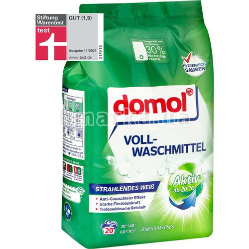Фото Пральний порошок Domol для білої білизни, 20 прань, 1.35 кг № 1