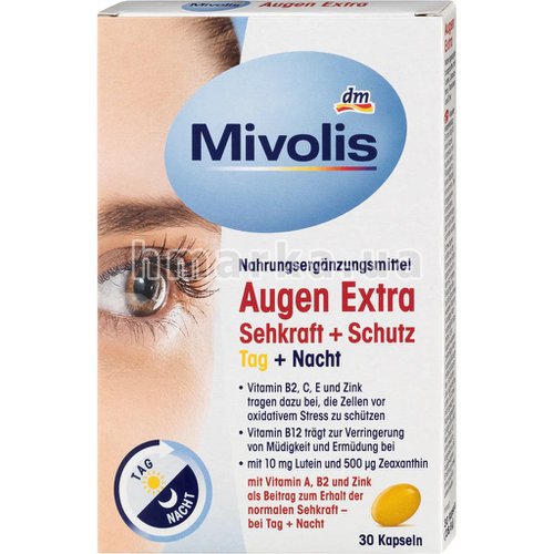Фото Вітамінний комплекс для покращення роботи очей Mivolis в таблетках, 30 шт (Німеччина) № 1