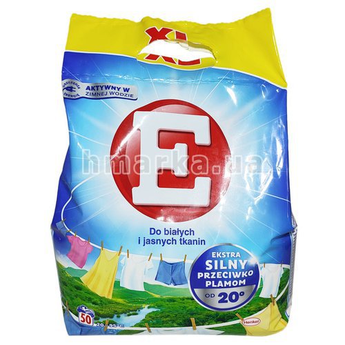 Фото Пральний порошок E для білих та світлих тканин, на 50 прань, 3 кг № 1