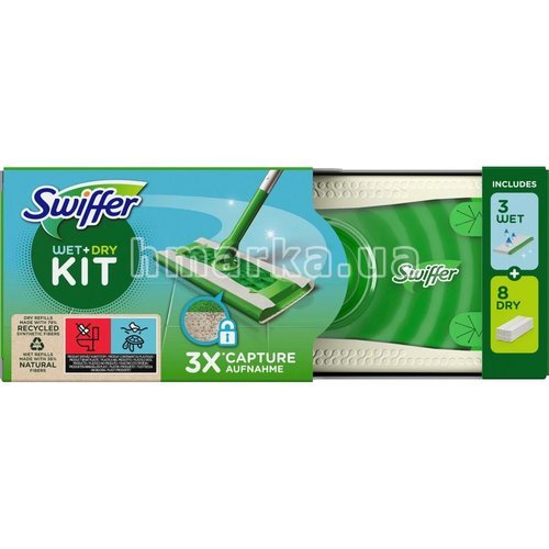 Фото Набір для миття підлоги зі шваброю Swiffer Wet & Dry Kit, 1 швабра+ 8 сухих+ 3 вологих серветок № 2