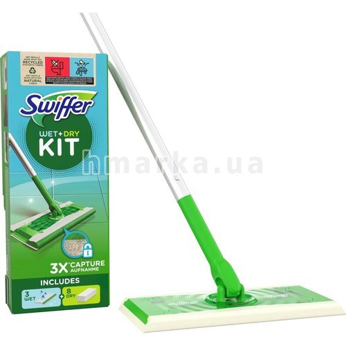 Фото Набор для мытья полов со шваброй Swiffer Wet & Dry Kit, 1 швабра+ 8 сухих+ 3 влажных салфеток № 3