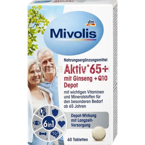 Фото Комплекс витаминов Mivolis Актив 65+ с женьшенем + Q10 Депо, 60 шт. № 1