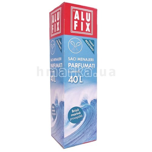 Фото Мусорные пакеты 40 л с затяжками AluFix Морской бриз, 12 шт. № 1