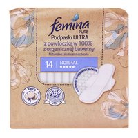 Прокладки для интимной гигиены Femina Pure Normal с покрытием из 100% органического хлопка, 14 шт.