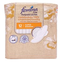 Прокладки для інтимної гігієни Femina Ultra Pure Superз покриттям з 100% органічної бавовни, 12 шт.