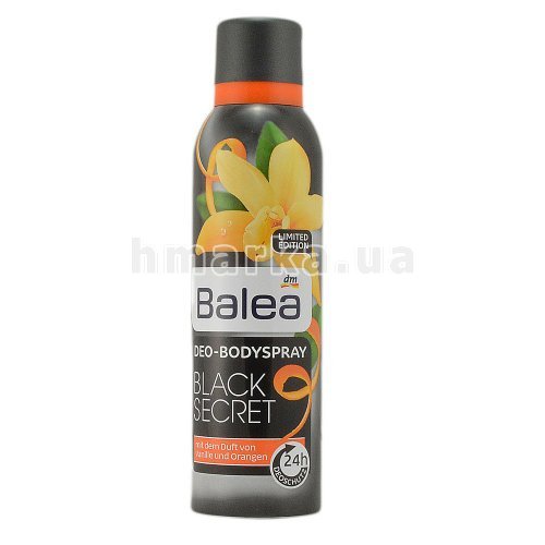 Фото Дезодорант аерозольний Balea "Чорний Секрет" із ароматом ванілі та апельсину, 200 мл № 1