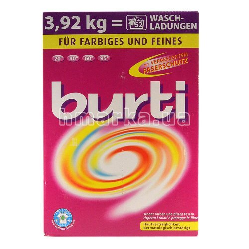 Фото Стиральный порошок Burti для цветных и тонких тканей без фосфатов, 3.92 кг № 1