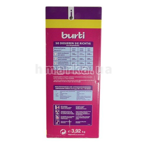 Фото Пральний порошок Burti для кольорових та делікатних тканин без фосфатів, 3.92 кг № 3