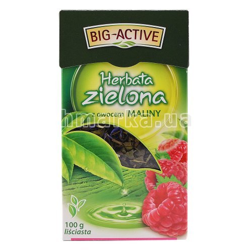 Фото Чай зелений Big - Active Herbata Zielona з малиною та волошками крупнолистовий, 100 г № 1