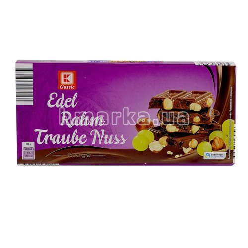 Фото Шоколад K-Classic "Edel Rahm Traube Nuss" з цільним горіхом та родзинками, 200 г № 1