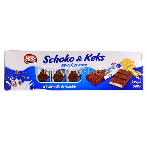 Фото Шоколад Mister CHOC "Schoko & Keks Milchcreme", 300 г № 1
