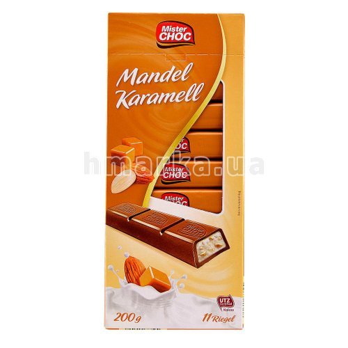 Фото Шоколад молочний Mister CHOC "Mandel Karamell", 200 г (11 шт. х 18,2 г) № 1