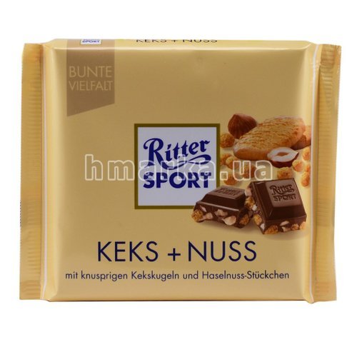 Фото Шоколад Ritter Sport "Keks+Nuss", з подрібненим горіхом та печивом, 100 г № 1