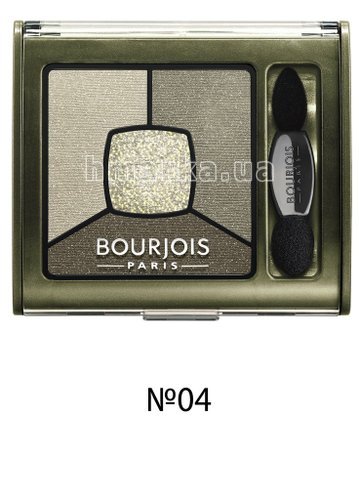 Фото Bourjois SMOKY STORIES тіні для повік "квадро", 04-зелено-оливкова гама, 3,2 г № 1